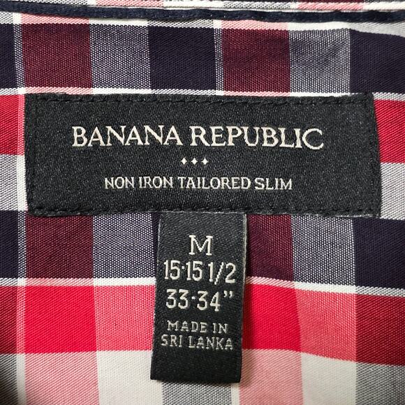 Banana Republic Non-Iron Tailored Slim Fit Crawford Check Shirt Men’s M Red - Picture 2 of 6